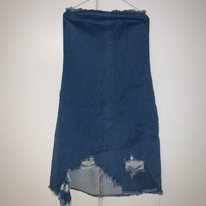 Strapless Distressed Denim Dress